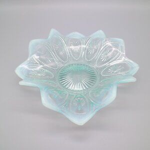 Antique Northwood Spokes and Wheels Pattern Blue Opalescent Glass Bowl c1906